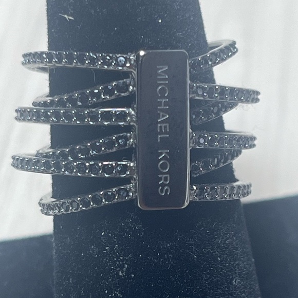 Michael Kors Gunmetal Black Pave Criss Cross Ring - Picture 2 of 3